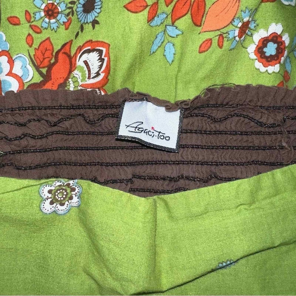 Agaci Too Strapless Mini Dress Womens Medium Green Floral Smocked Boho Cotton - Picture 2 of 6